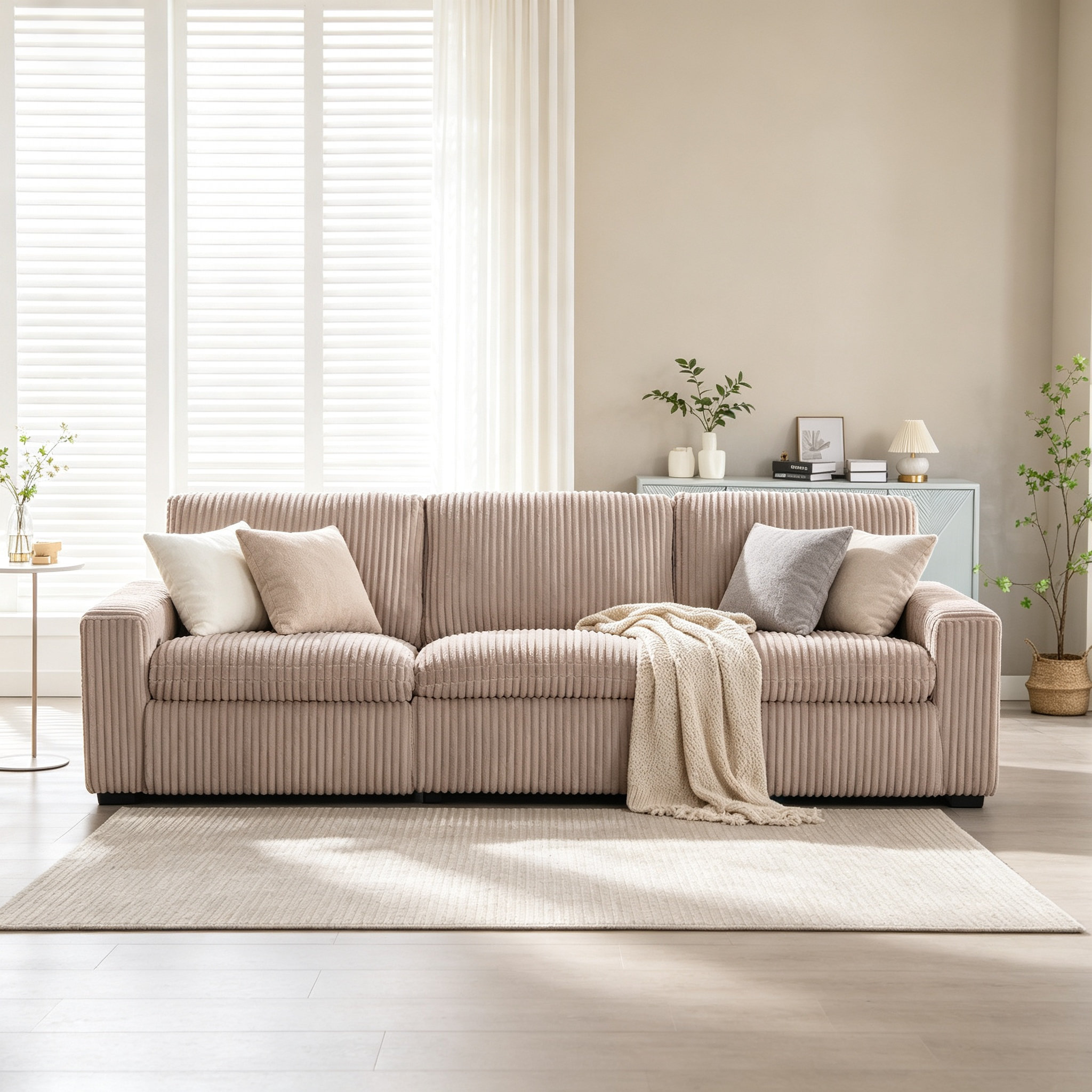 Latitude Run® Arealious 123.2'' Wide Modern Corduroy Square Arm